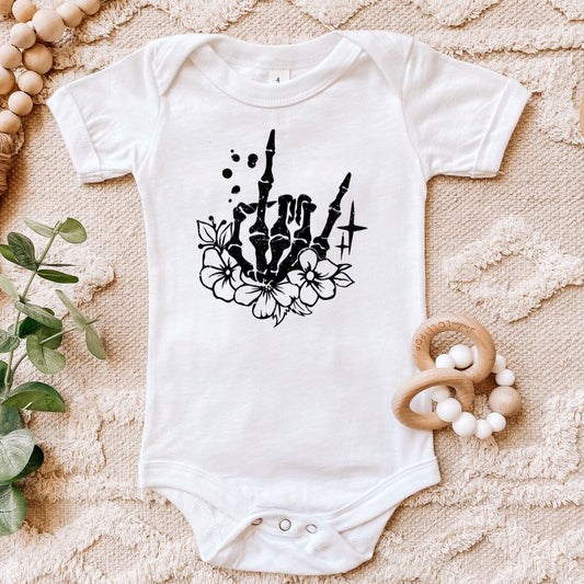 Rock On Skeleton Hand Flower Baby Bodysuit Harlow Boutique Official Online Store 