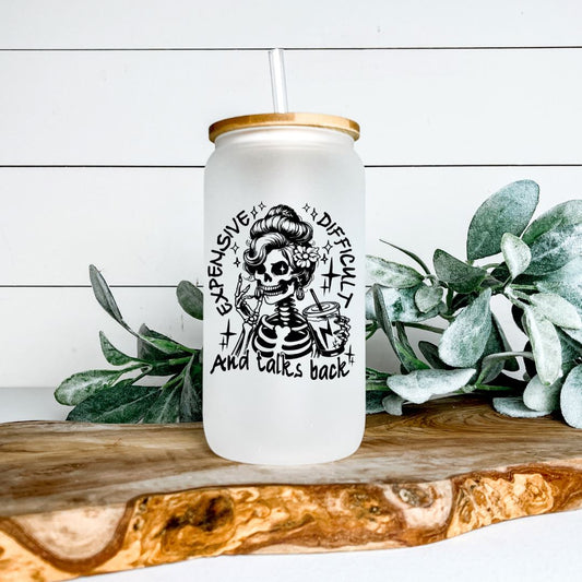 EXPENSIVE DIFFICULT AND TALKS BACK FROSTED GLASS JAR TUMBLER Harlow Boutique Official Online Store 