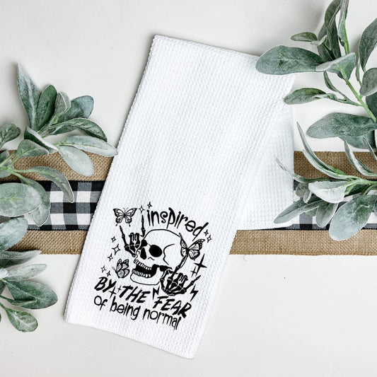 INSPIRED BY THE FEAR OF BEING NORMAL TEA TOWEL Tea Towel Harlow Boutique Official Online Store 