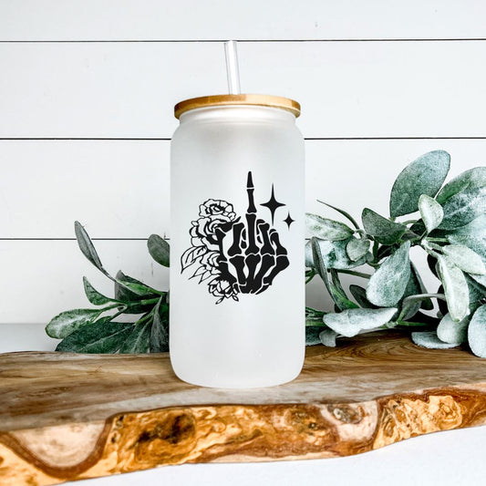 MIDDLE FINGER FROSTED GLASS JAR TUMBLER Harlow Boutique Official Online Store 