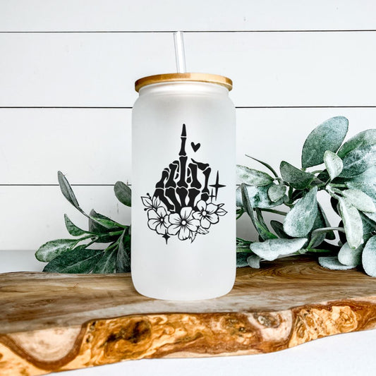 MIDDLE FINGER FLORAL FROSTED GLASS JAR TUMBLER Harlow Boutique Official Online Store 