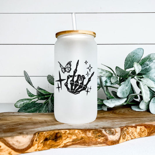 ROCK ON SKELETON HAND FROSTED GLASS JAR TUMBLER Harlow Boutique Official Online Store 