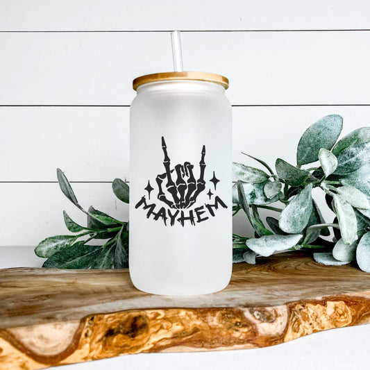 MAYHEM ROCK ON SKELETON HAND FROSTED GLASS JAR TUMBLER Harlow Boutique Official Online Store 