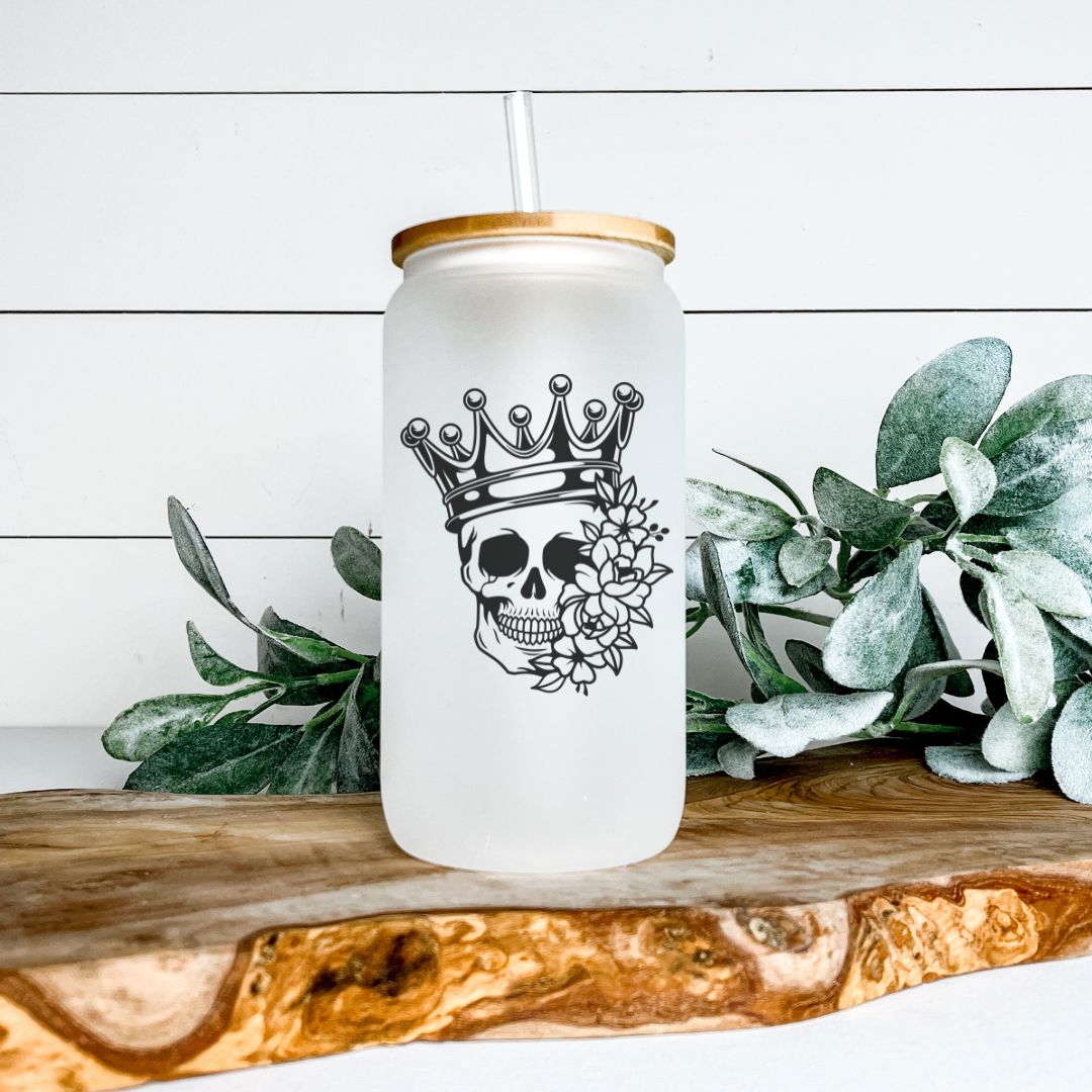 SKULL CROWN FROSTED GLASS JAR TUMBLER Harlow Boutique Official Online Store 