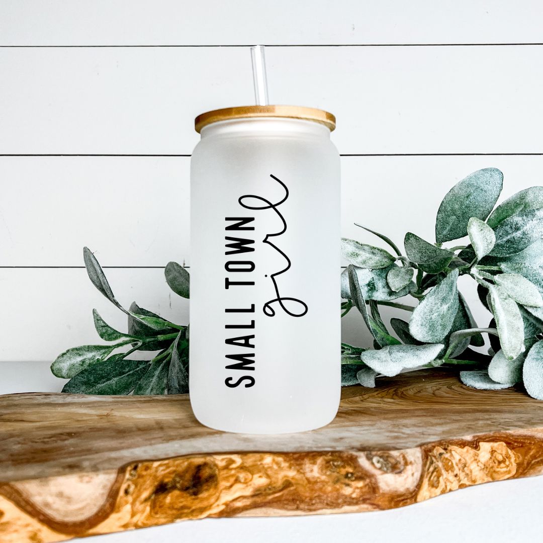 SMALL TOWN GIRL FROSTED GLASS JAR TUMBLER Harlow Boutique Official Online Store 