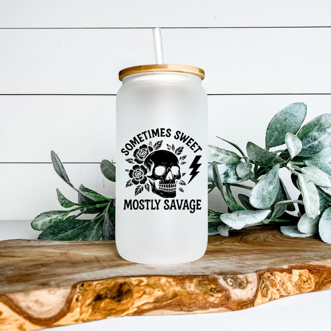 SOMETIMES SWEET MOSTLY SAVAGE FROSTED GLASS JAR TUMBLER Harlow Boutique Official Online Store 
