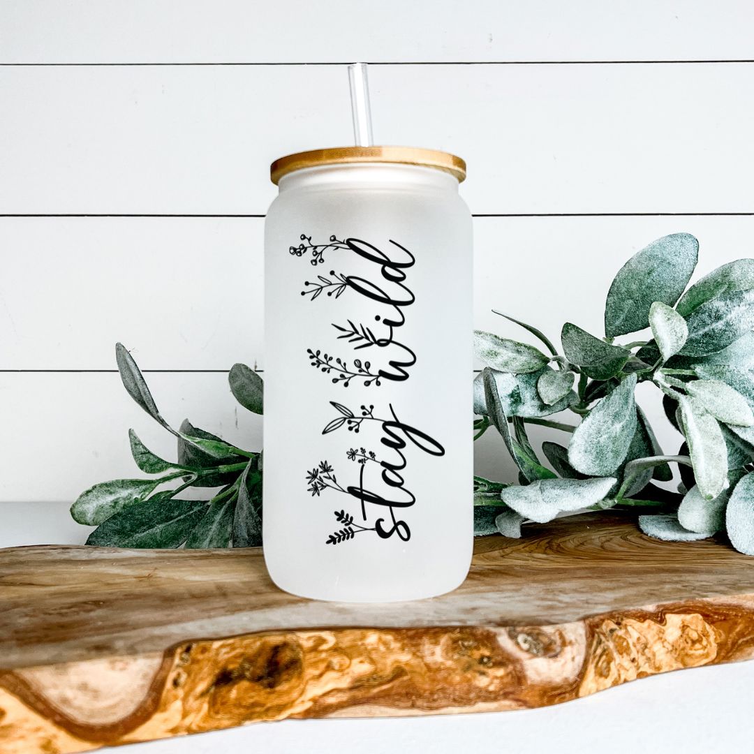 STAY WILD FROSTED GLASS JAR TUMBLER Harlow Boutique Official Online Store 