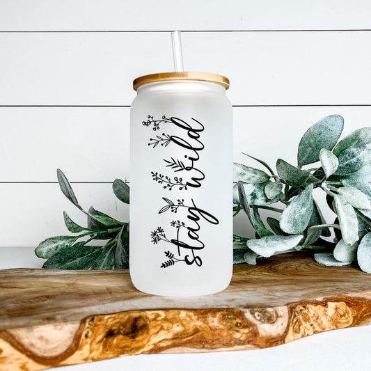 STAY WILD FROSTED GLASS JAR TUMBLER Harlow Boutique Official Online Store 