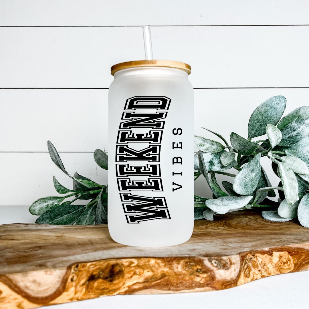 WEEKEND VIBES FROSTED GLASS JAR TUMBLER Harlow Boutique Official Online Store 