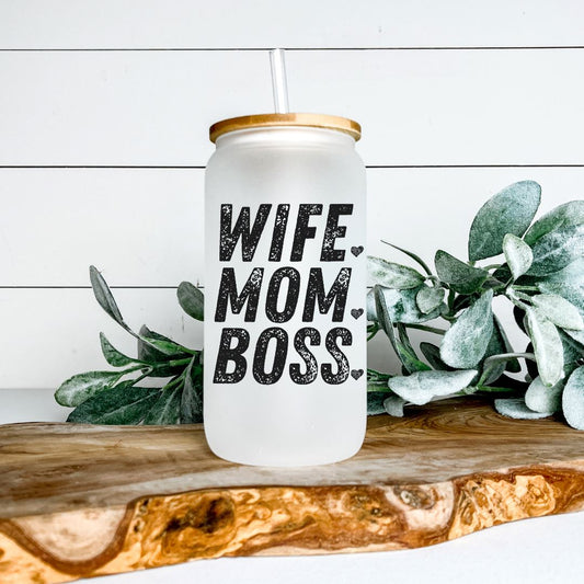 WIFE MOM BOSS GLASS JAR TUMBLER Harlow Boutique Official Online Store 