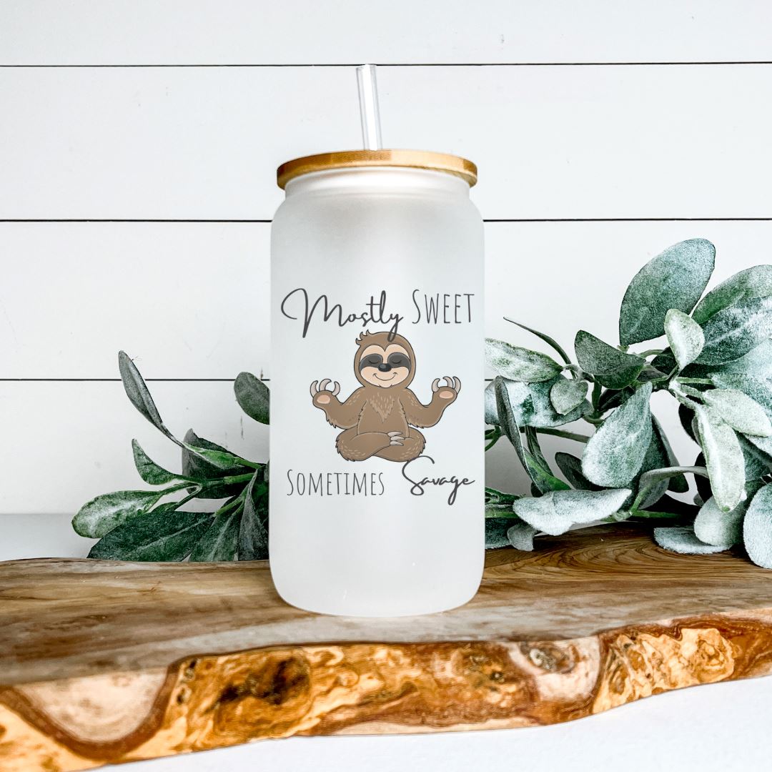 MOSTLY SWEET SOMETIMES SAVAGE GLASS JAR TUMBLER Harlow Boutique Official Online Store 