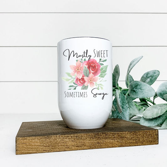 MOSTLY SWEET SOMETIMES SAVAGE WINE TUMBLER Harlow Boutique Official Online Store 