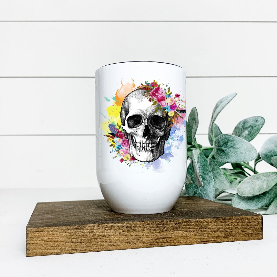 WATERCOLOR SKULL WINE TUMBLER Harlow Boutique Official Online Store 