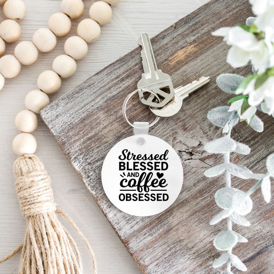 STRESSED BLESSED AND COFFEE OBSESSED KEYCHAIN Harlow Boutique Official Online Store 