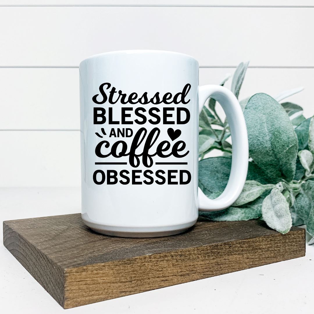 STRESSED BLESSED AND COFFEE OBSESSED MUG Harlow Boutique Official Online Store 