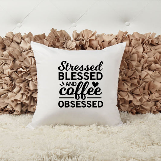 STRESSED BLESSED AND COFFEE OBSESSED PILLOW Harlow Boutique Official Online Store 