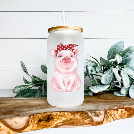 PIG WITH BANDANA GLASS JAR TUMBLER Harlow Boutique Official Online Store 