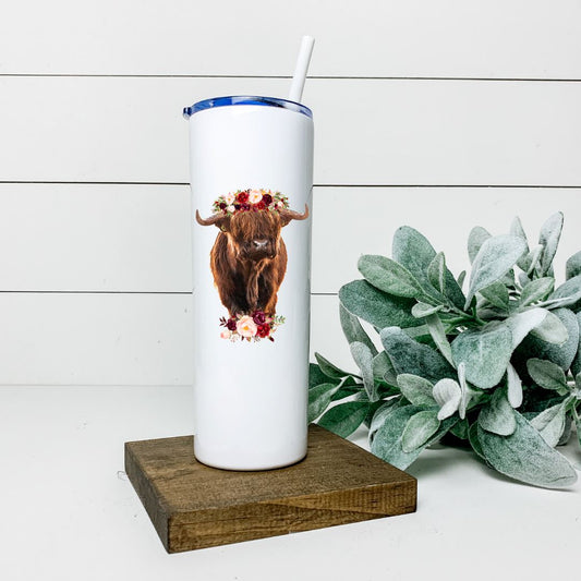 FLORAL HIGHLAND COW TALL TUMBLER Tumblers Harlow Boutique Official Online Store 