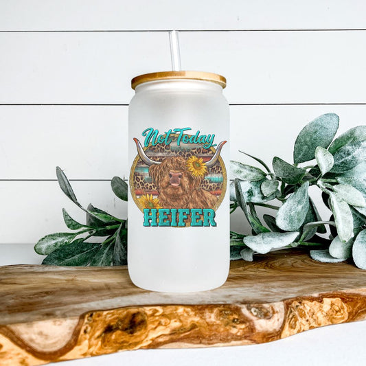 NOT TODAY HEIFER HIGHLAND COW GLASS JAR TUMBLER Harlow Boutique Official Online Store 