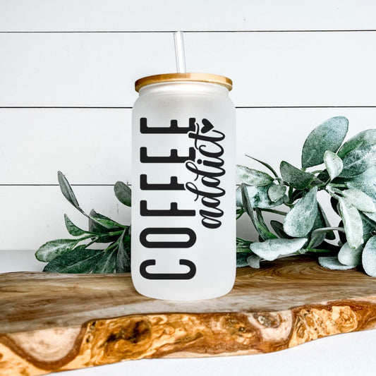 COFFEE ADDICT FROSTED GLASS JAR TUMBLER Harlow Boutique Official Online Store 