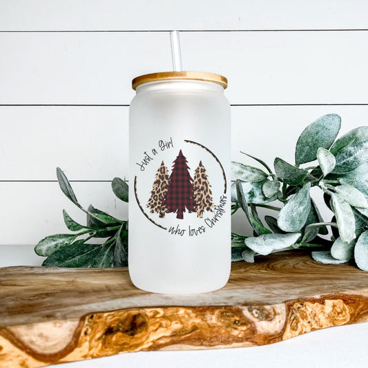 JUST A GIRL WHO LOVES CHRISTMAS GLASS JAR TUMBLER Harlow Boutique Official Online Store 