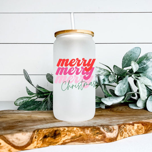 MERRY MERRY MERRY CHRISTMAS GLASS JAR TUMBLER Harlow Boutique Official Online Store 