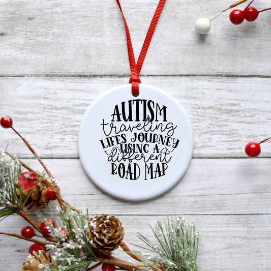 AUTISM TRAVELLING LIFES JOURNEY USING A DIFFERENT ROAD MAP ORNAMENT Harlow Boutique Official Online Store 