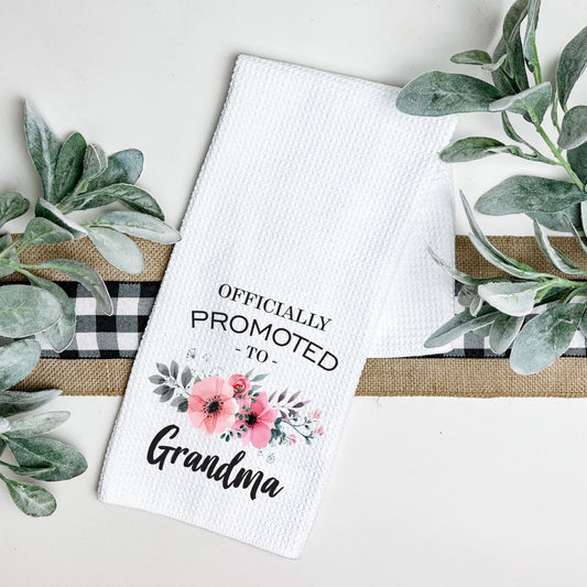 OFFICIALLY PROMOTED TO GRANDMA TEA TOWEL Harlow Boutique Official Online Store 