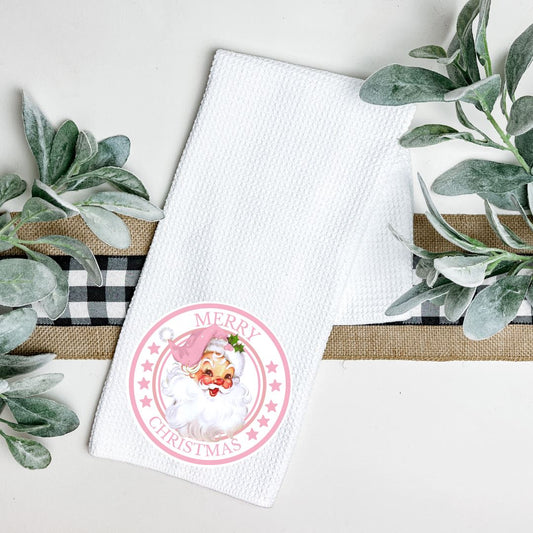 MERRY CHRISTMAS PINK SANTA TEA TOWEL Harlow Boutique Official Online Store 