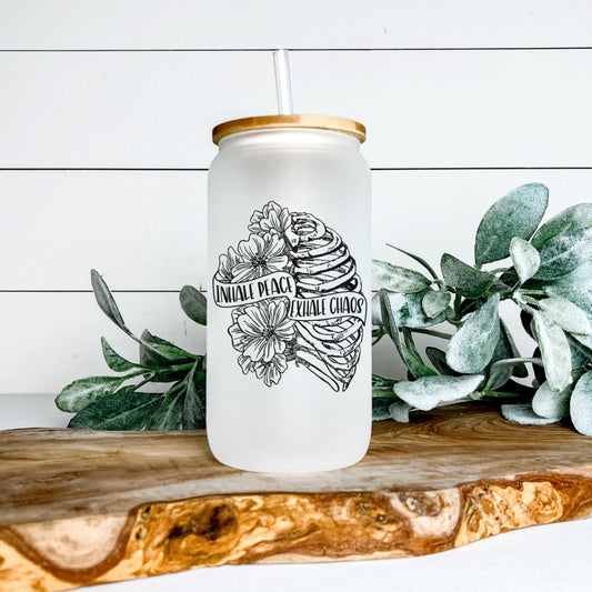 INHALE PEACE EXHALE CHAOS GLASS JAR TUMBLER Harlow Boutique Official Online Store 