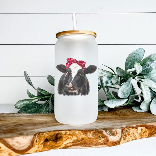 COW WITH BANDANA GLASS JAR TUMBLER Harlow Boutique Official Online Store 