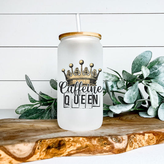 CAFFEINE QUEEN FROSTED GLASS JAR TUMBLER Harlow Boutique Official Online Store 