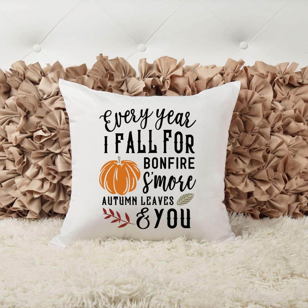 EVERY YEAR I FALL FOR BONFIRE SMORE AUTUMN LEAVES AND YOU PILLOW Harlow Boutique Official Online Store 