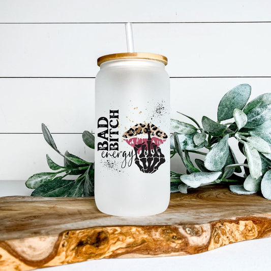 BAD BITCH ENERGY GLASS JAR TUMBLER Harlow Boutique Official Online Store 