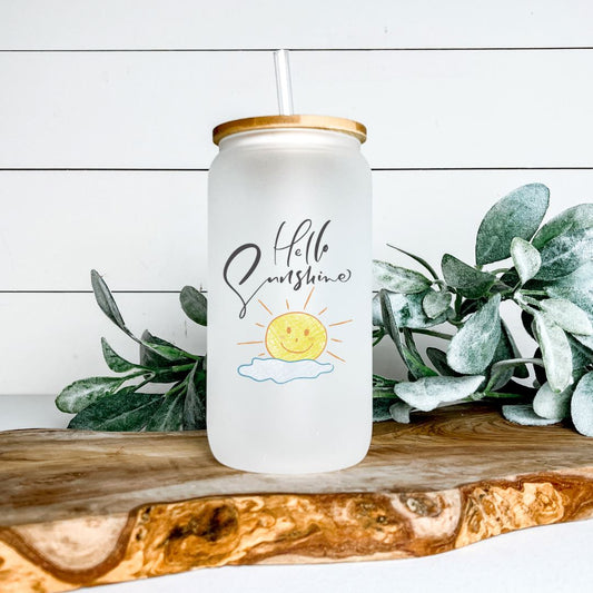 HELLO SUNSHINE FROSTED GLASS JAR TUMBLER Harlow Boutique Official Online Store 