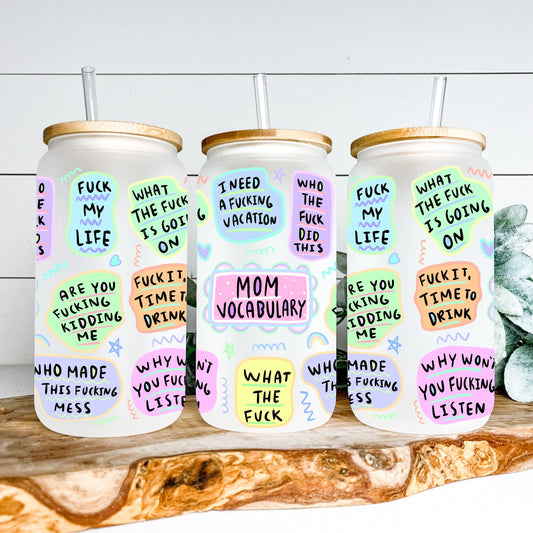 MOM VOCABULARY - SWEARY GLASS JAR TUMBLER Harlow Boutique Official Online Store 