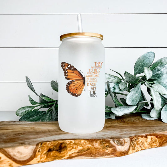 THEY WHISPERED TO HER YOU CANT WITHSTAND THE STORM FROSTED GLASS JAR TUMBLER Harlow Boutique Official Online Store 