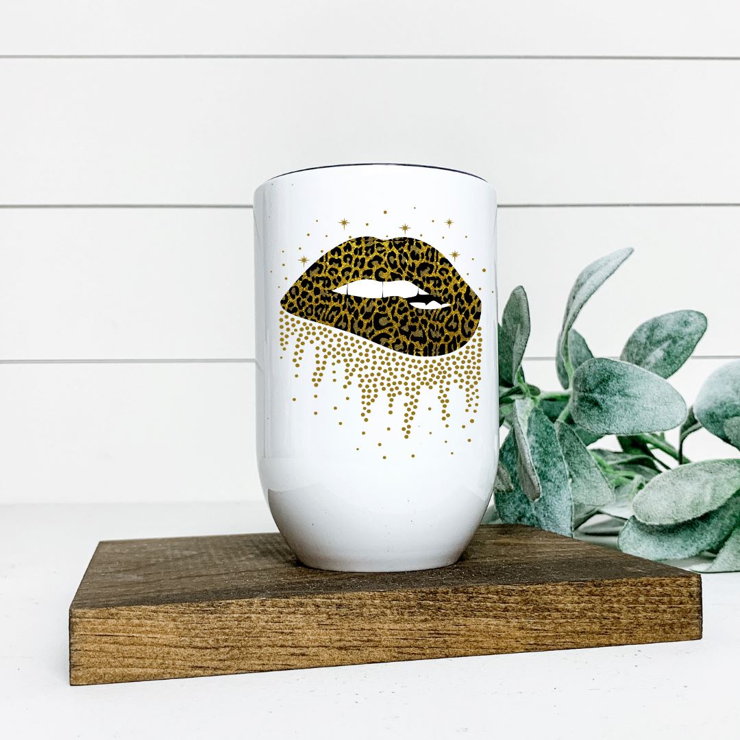 LEOPARD GOLD LIPS WINE TUMBLER Harlow Boutique Official Online Store 