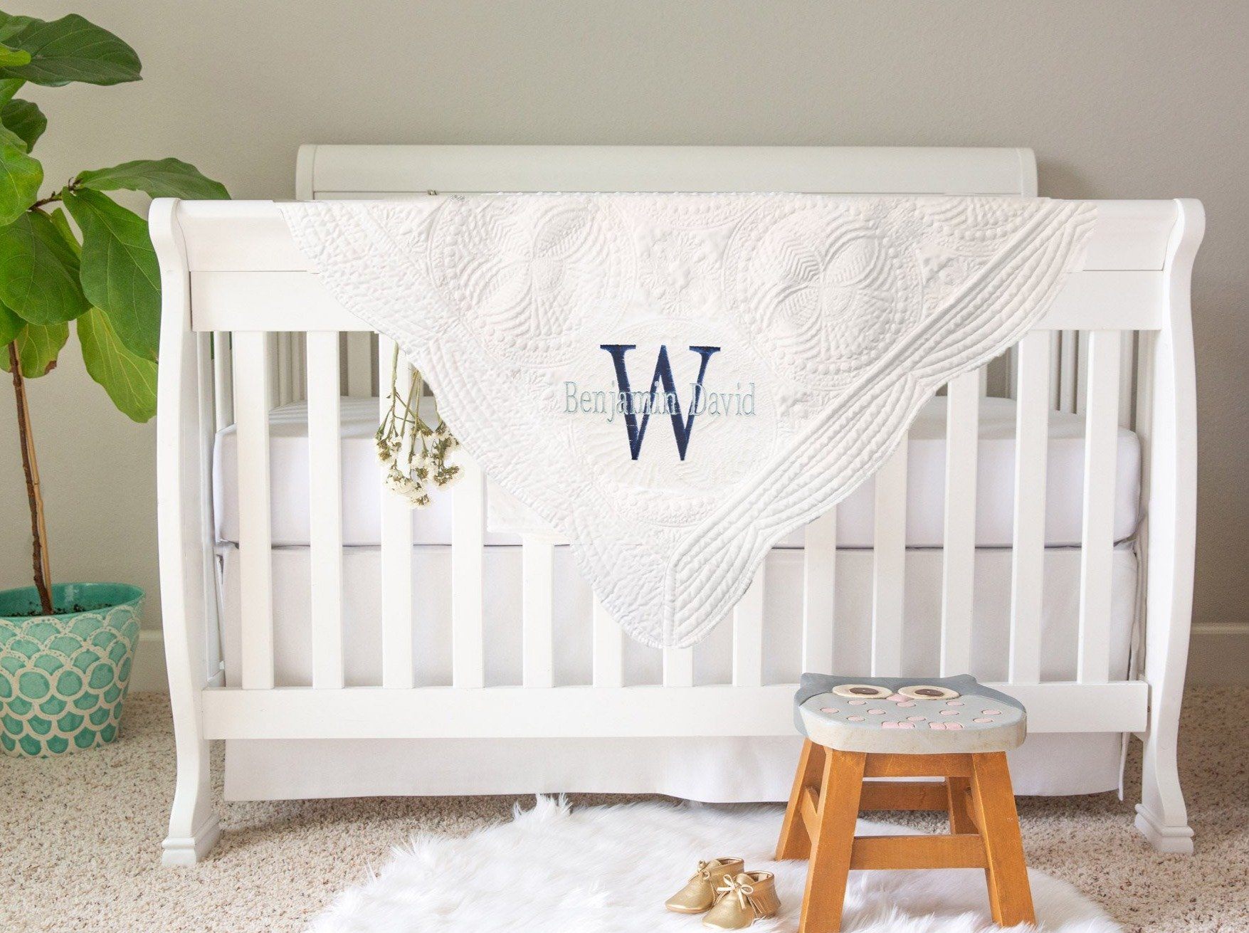 Embroidrered Name Initial Heirloom Quilt Blanket Harlow Baby Boutique 